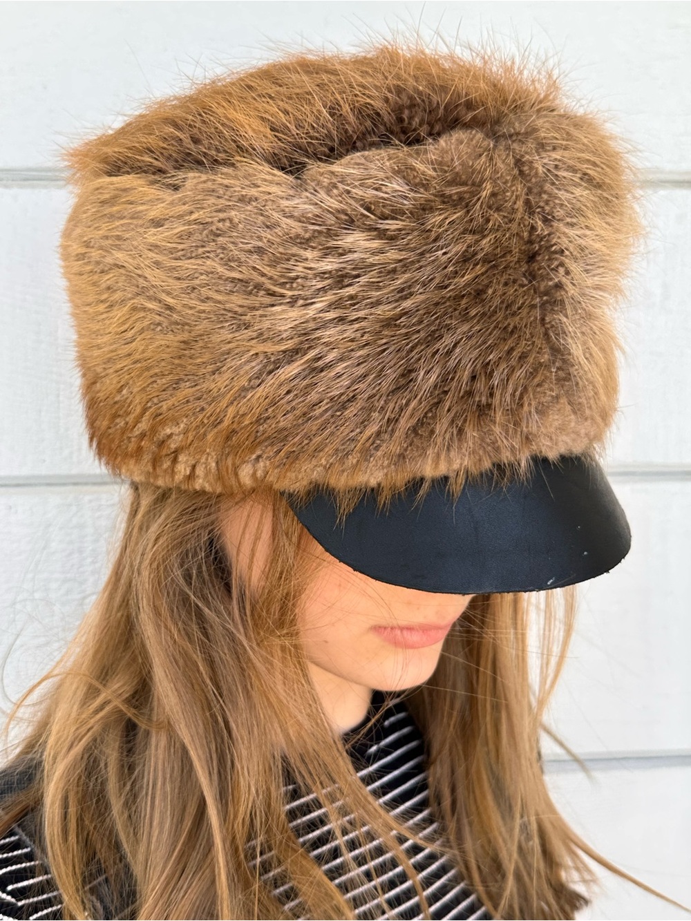Vintage real beaver Brown Faux Fur Visor Hat